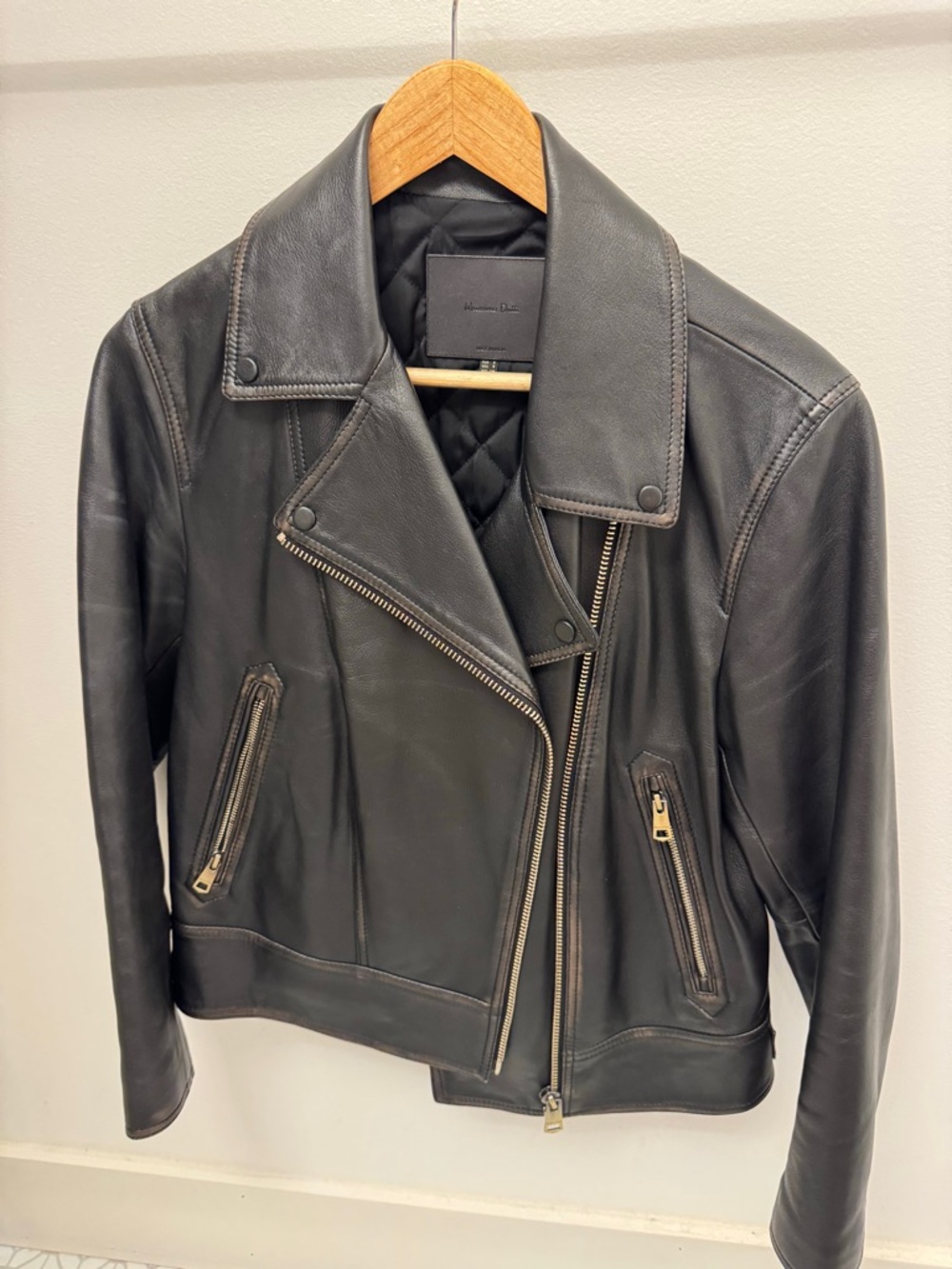 Massimo Dutti Black Leather Biker Jacket - Picture 2 of 5
